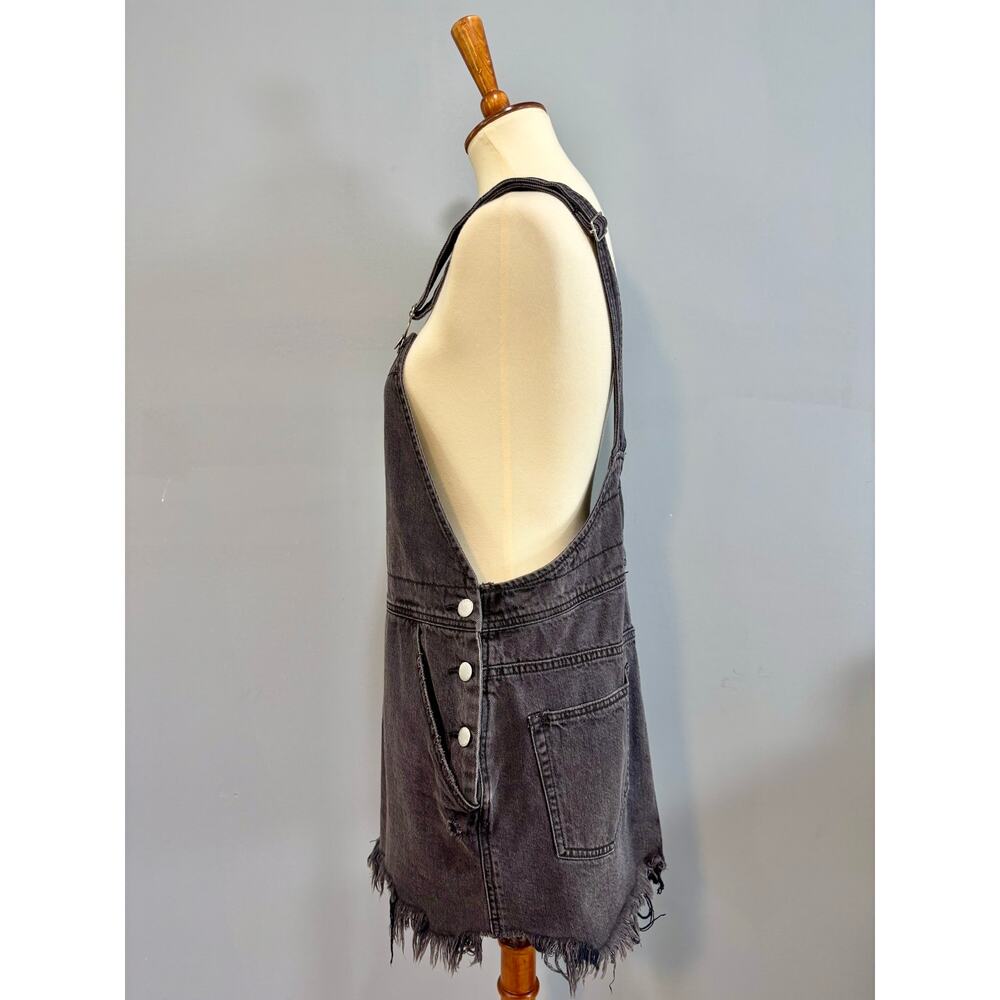 Free People Ziggy Denim Overall Mini Dress Skirtall Frayed Gray Festival Size 10 - Picture 3 of 7